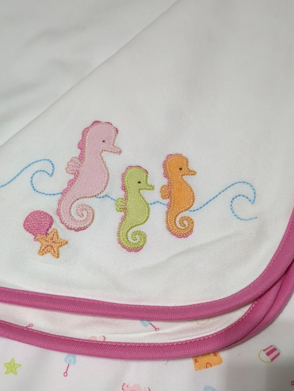 Gymboree  Castle Sea Horse Pail Shovel Reversible Pink Baby Blanket 2007 NWT